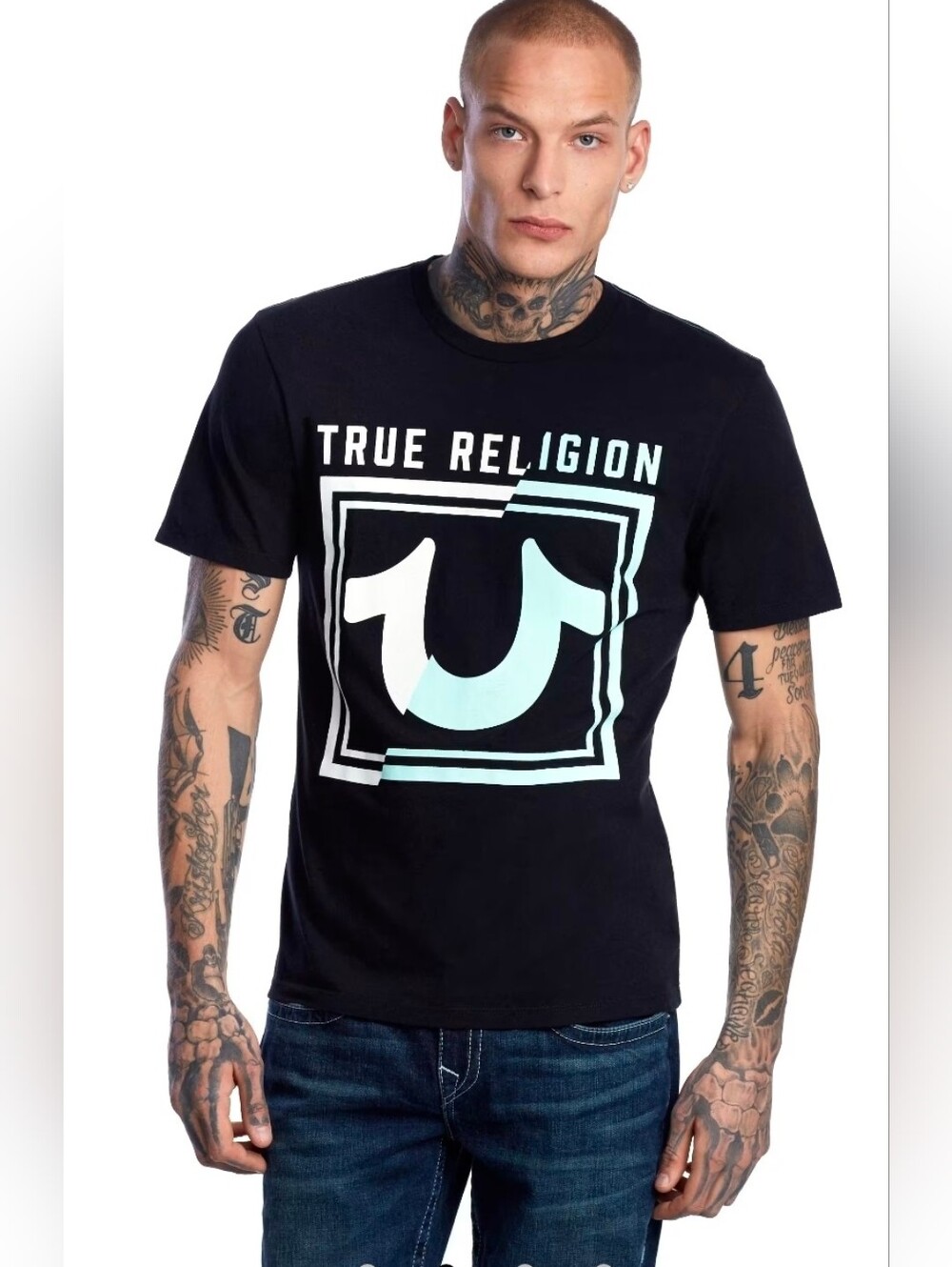 True Religion Essential Y2K Logo | Black Short Sleeve Tee | Mens SizeXL